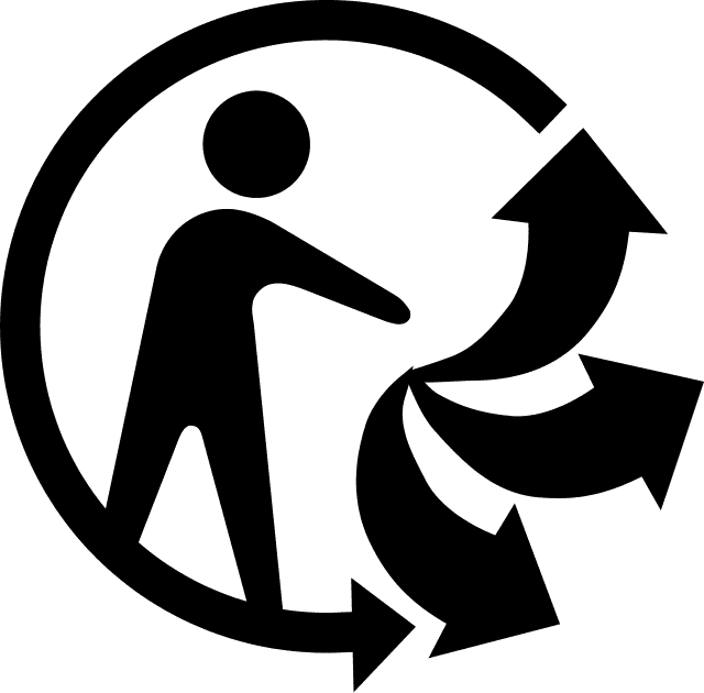 The Triman pictogram: a person dropping an item into a loop of three arrows, inside a circle